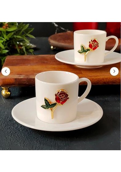 Fine Living Gül Işlemeli 4 Parça 2 Kişilik Porselen Kahve Fincan Takımı fiyatları