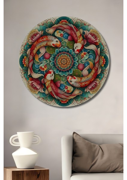 Mandala Koi Balık Dekoratif Ahşap Mdf Ev/işyeri Duvar Tablo Yuvarlak Ev/işyeri Duvar Tablo