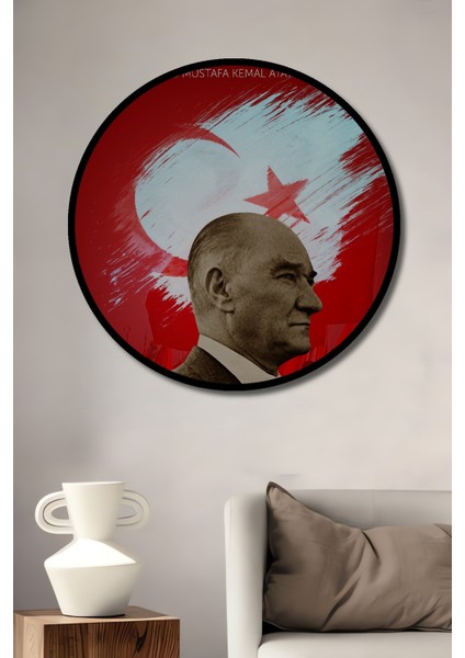 Çerçeve Görünümlü Atatürk Ahşap Mdf Dekoratif Ev/işyeri Duvar Tablo Yuvarlak Ev/işyeri Duvar Tablo