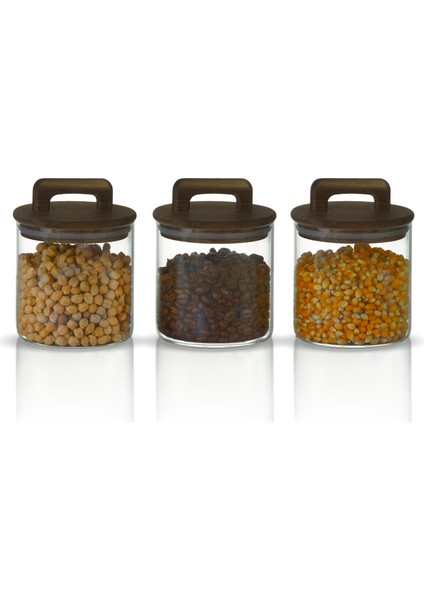 Saplı Akasya Kapaklı 500ML Yüksek Borosilikat Cam Saklama Kavanozu 3'lü