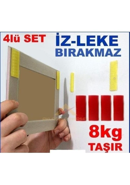 4lü Set Çerçeve-Tablo Için Iz Bırakmayan Çift Taraflı Cırt Bant