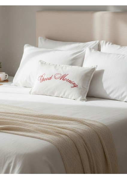 Good Morning Yazılı Nakış Işlemeli Kırlent Kılıfı - 30X50CM - Çeyizlik Kırlent Kılıfı