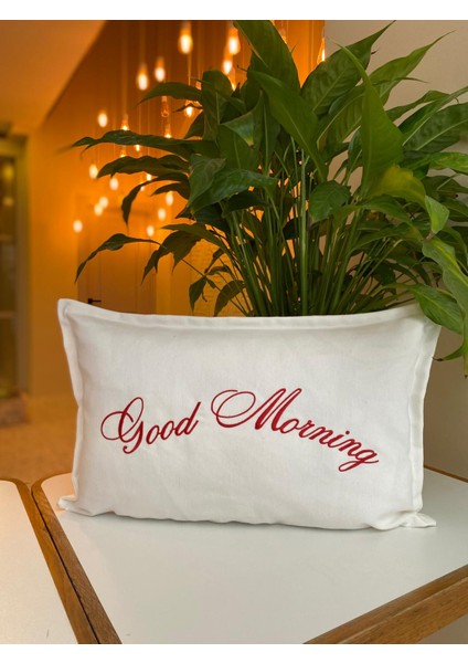 Good Morning Yazılı Nakış Işlemeli Kırlent Kılıfı - 30X50CM - Çeyizlik Kırlent Kılıfı modelleri