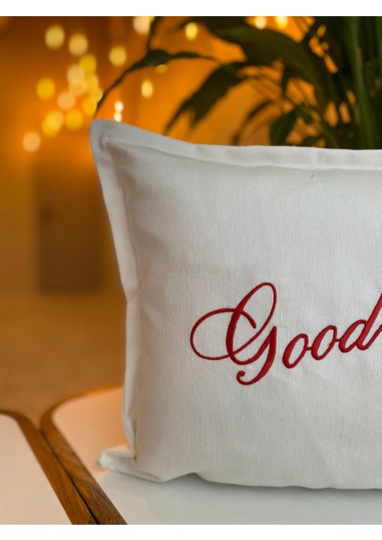Good Morning Yazılı Nakış Işlemeli Kırlent Kılıfı - 30X50CM - Çeyizlik Kırlent Kılıfı fırsatları
