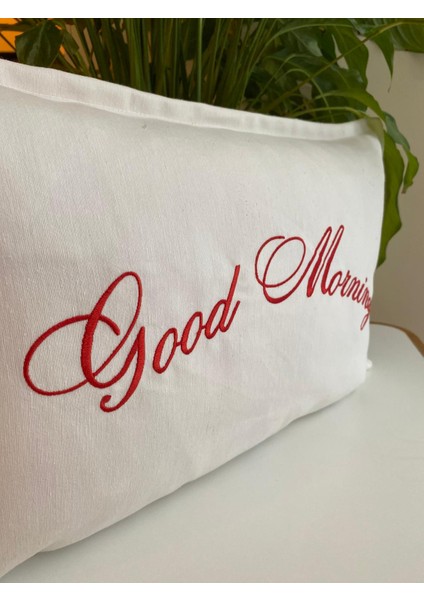 Good Morning Yazılı Nakış Işlemeli Kırlent Kılıfı - 30X50CM - Çeyizlik Kırlent Kılıfı indirimleri