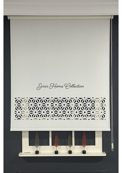 Serin Home Colection Lazer Kesim Krem Kalın Stor Güneşlik Perde (Dayanıklı Alüminyum Kasa)