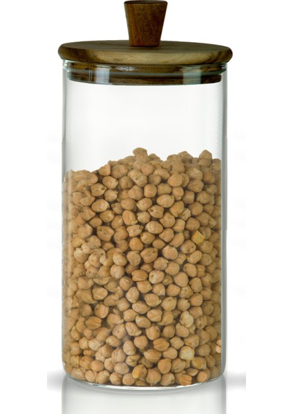 Silindirik Sap Akasya Kapaklı 1500ML Yüksek Borosilikat Cam Saklama Kavanozu