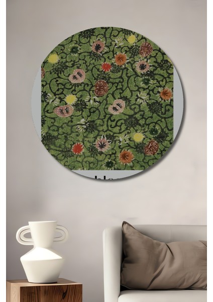 Bingata Çiçek Desenli Dekoratif Ahşap Mdf Ev/işyeri Duvar Tablo Yuvarlak Ev/işyeri Duvar Tablo