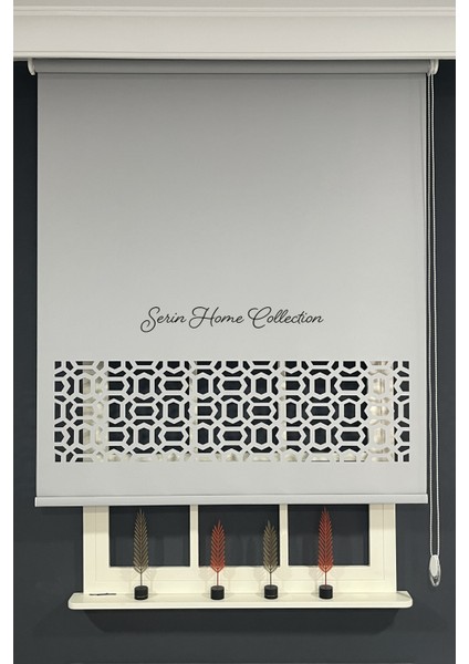 Serin Home Colection Lazer Kesim Gri Kalın Stor Güneşlik Perde (Dayanıklı Alüminyum Kasa)