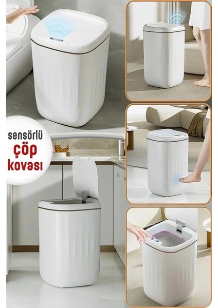 Akıllı Teknolojik Çöp Kutusu Uv Işıklı Otomatik Aç Kapat Sensörlü Mutfak Banyo Ev 20L