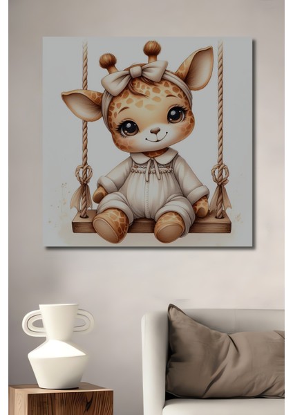 Sevimli Zürafa Salıncakta Dekoratif Ahşap Mdf Işyeri Duvar Tablo Dikdörtgen Işyeri Duvar Tablo
