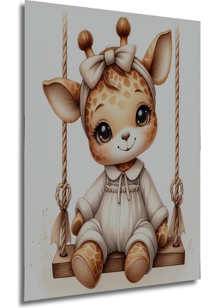Sevimli Zürafa Salıncakta Dekoratif Ahşap Mdf Işyeri Duvar Tablo Dikdörtgen Işyeri Duvar Tablo modelleri