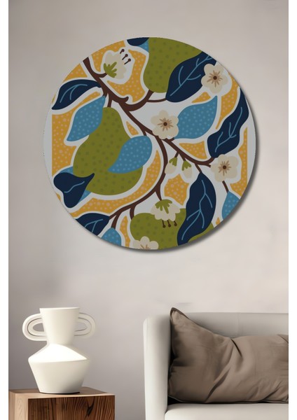 Armutlu Çiçekli Dekoratif Ahşap Mdf Ev/işyeri Duvar Tablo Yuvarlak Ev/işyeri Duvar Tablo
