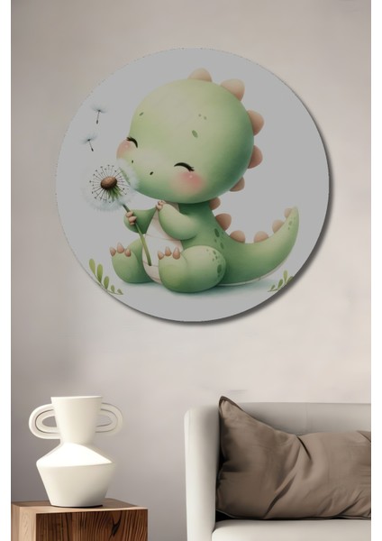 Sevimli Dinozor Ahşap Mdf Dekoratif Ev/işyeri Duvar Tablo Yuvarlak Ev/işyeri Duvar Tablo