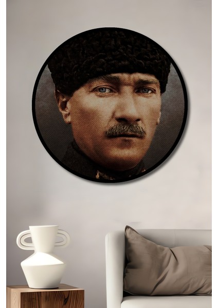 Çerçeve Görünümlü Atatürk Portresi Ahşap Mdf Dekoratif Ev Duvar Tablo Yuvarlak Ev Duvar Tablo