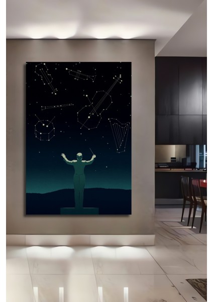 Müzik ve Yıldızlar Ahşap Mdf Dekoratif Ev/işyeri Duvar Tablo Dikdörtgen Ev/işyeri Duvar Tablo