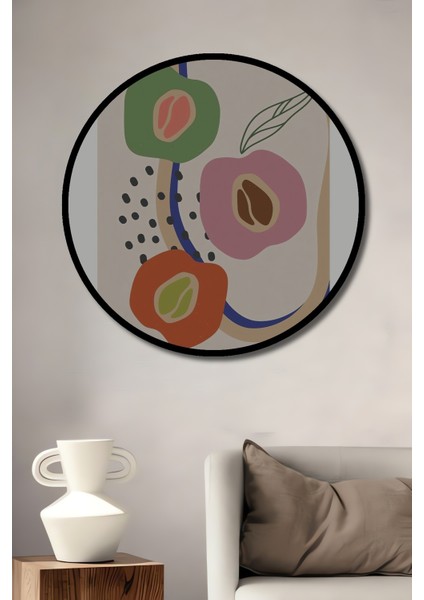 Çerçeve Görünümlü Renkli Meyve Desenli Dekoratif Ahşap Mdf Ev Duvar Tablo Yuvarlak Ev Duvar Tablo