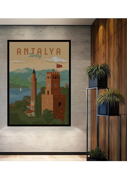 Çerçeve Görünümlü Antalya Manzara Dekoratif Ahşap Mdf Ev Duvar Tablo Dikdörtgen Ev Duvar Tablo