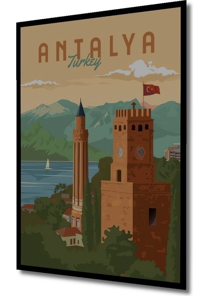 Çerçeve Görünümlü Antalya Manzara Dekoratif Ahşap Mdf Ev Duvar Tablo Dikdörtgen Ev Duvar Tablo fiyatları