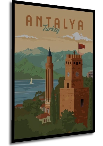 Çerçeve Görünümlü Antalya Manzara Dekoratif Ahşap Mdf Ev Duvar Tablo Dikdörtgen Ev Duvar Tablo modelleri