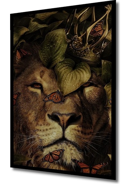 Çerçeve Görünümlü Aslan Kral Taçlı Ahşap Mdf Dekoratif Ev Duvar Tablo Dikdörtgen Ev Duvar Tablo fiyatları