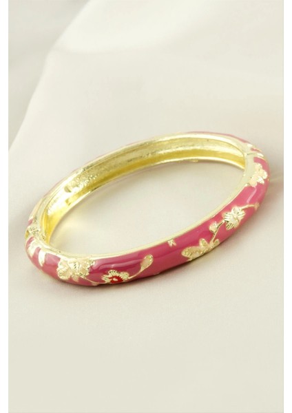 Çiçek Işlemeli Mineli Kelepçe Bileklik