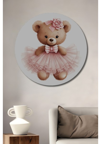 Balerin Ayıcık Dekoratif Ahşap Mdf Ev/işyeri Duvar Tablo Yuvarlak Ev/işyeri Duvar Tablo