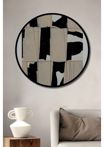 Çerçeve Görünümlü Soyut Sanat Dekoratif Ahşap Mdf Işyeri Duvar Tablo Yuvarlak Işyeri Duvar Tablo