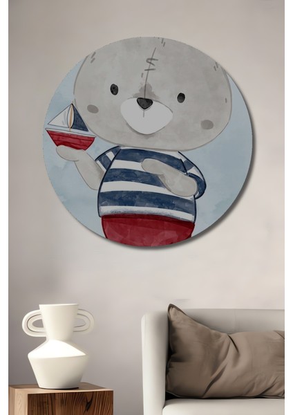 Sevimli Ayıcıklı Ahşap Mdf Dekoratif Ev/işyeri Duvar Tablo Yuvarlak Ev/işyeri Duvar Tablo