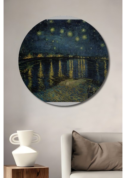 Van Gogh Yıldızlı Gece Rhône Üzerinde Ahşap Mdf Dekoratif Tablo Yuvarlak Tablo