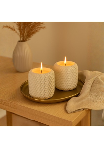 İkili Soya Wax Mum Seti – Geometrik Dokulu (7.2 x 7 cm)