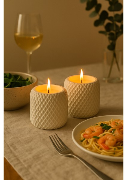 İkili Soya Wax Mum Seti – Geometrik Dokulu (7.2 x 7 cm) fiyatları