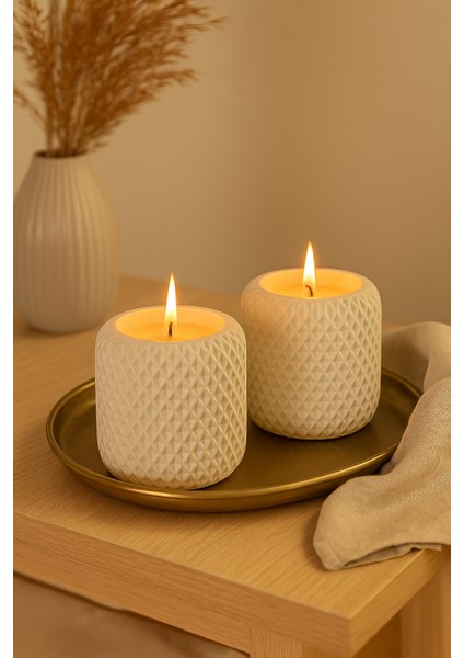 İkili Soya Wax Mum Seti – Geometrik Dokulu (7.2 x 7 cm) indirimleri