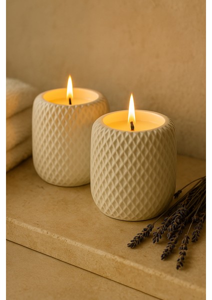 İkili Soya Wax Mum Seti – Geometrik Dokulu (7.2 x 7 cm)