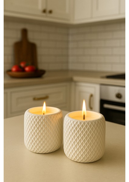 İkili Soya Wax Mum Seti – Geometrik Dokulu (7.2 x 7 cm)