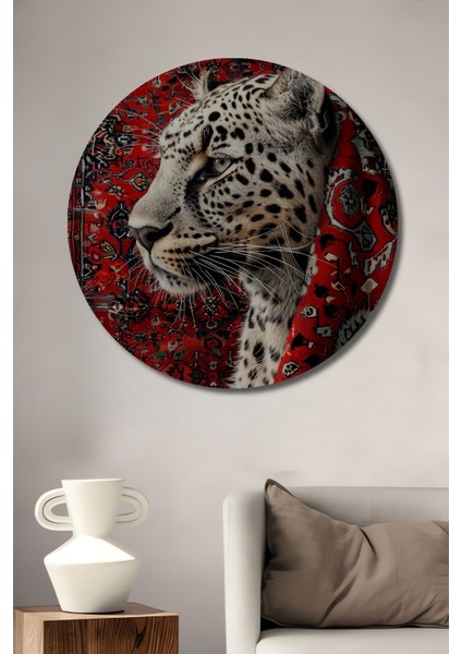 Leopar Kırmızı Desenli Dekoratif Ahşap Mdf Ev/işyeri Duvar Tablo Yuvarlak Ev/işyeri Duvar Tablo