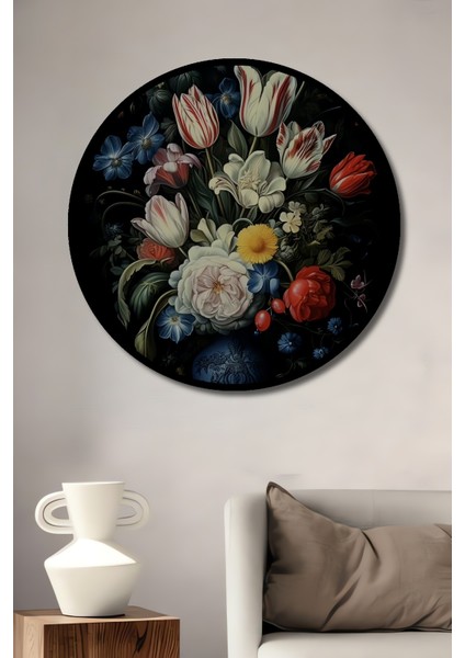 Çerçeve Görünümlü Çiçek Bahçesi Dekoratif Ahşap Mdf Ev Duvar Tablo Yuvarlak Ev Duvar Tablo