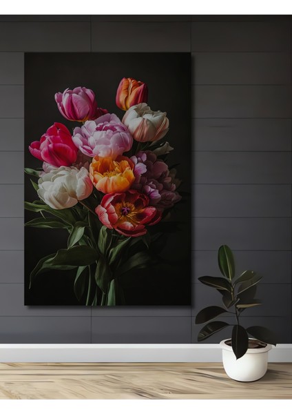 Renkli Lale Buketi Ahşap Mdf Dekoratif Ev/işyeri Duvar Tablo Dikdörtgen Ev/işyeri Duvar Tablo