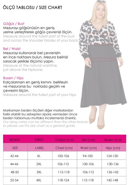 Kadın Vizon Siyah Leopar Desen Bloklu Kruvaze Yaka Balon Kol Büyük Beden Esnek Maxi Elbise