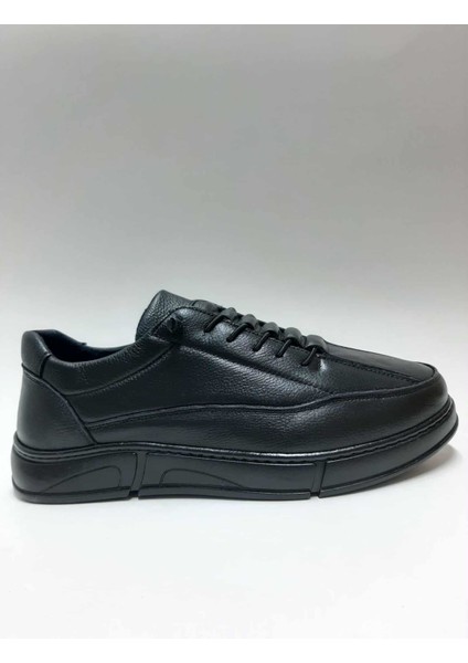 Hakiki Deri Siyah Bağcıksız Esnek Kauçuk Taban Kışlık Erkek Ayakkabı C-98252075HSA