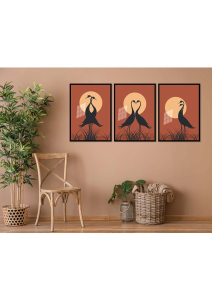 3 Parça Çerçeveli Aşık Kuşlar Ahşap Tablo Seti Bestablo