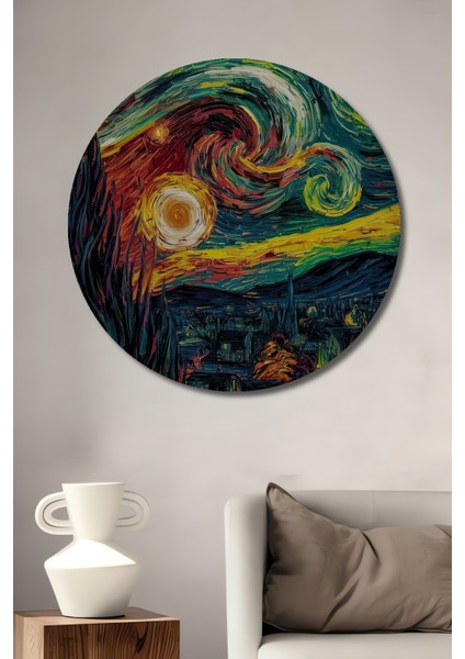 Yıldızlı Gece Vincent Van Gogh Dekoratif Ahşap Mdf Tablo Yuvarlak Tablo
