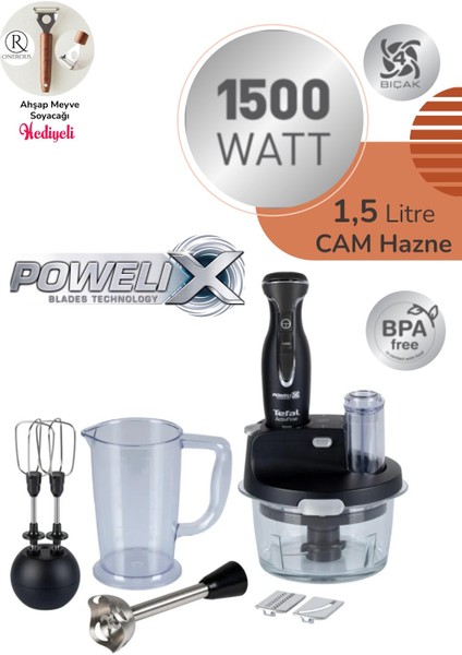 Dilimleyici ve Rende 4 Bıçaklı Powelix 1500W Güç 1,5 Litre Cam Hazneli Mutfak Robotu