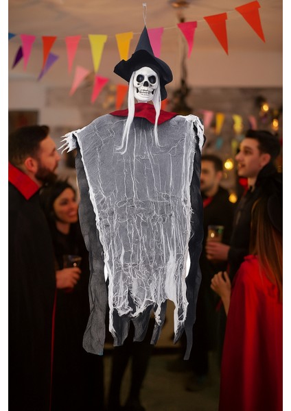 Halloween Cadılar Bayramı Iskelet Korkuluk Şapkalı Saçlı 100 cm Korku Aksesuarı fiyatları