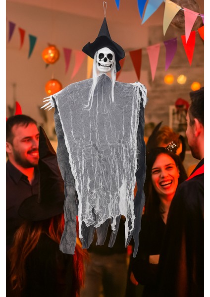 Halloween Cadılar Bayramı Iskelet Korkuluk Şapkalı Saçlı 100 cm Korku Aksesuarı fırsatları