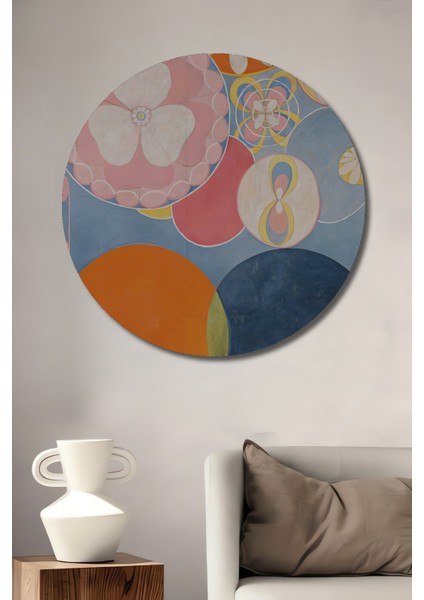 Renkli Çemberler Soyut Sanat Dekoratif Ahşap Mdf Tablo Yuvarlak Tablo
