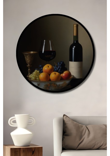 Çerçeve Görünümlü Gurme Meyve Şöleni Dekoratif Ahşap Mdf Ev Duvar Tablo Yuvarlak Ev Duvar Tablo