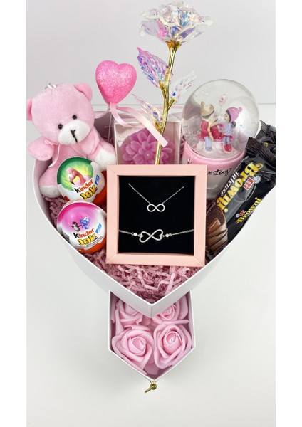 Sonsuz Aşk Kutusu – Peluş Ayıcık, Işıltılı Gül ve Kolye Setiyle (925 Ayar Gümüş Kolye ve Bileklik) fiyatları