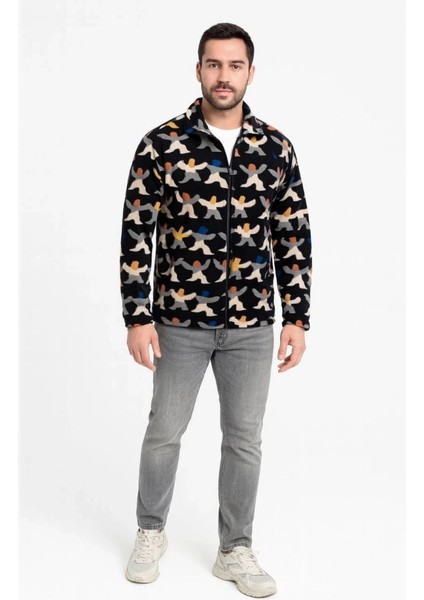 Mdb Erkek Tam Fermuarlı Desenli Polar Weat – Iyah Ulticolor Figür Desen Yakalı, Uzun Kollu, Oversize Rahat Kalıp Iyah