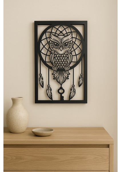 Baykuş Figürlü Rüya Kapanı Metal Duvar Tablosu